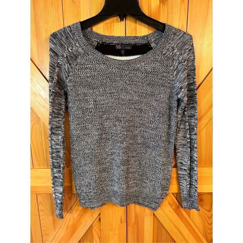 T/O Sweaters Sweater Size XS Black White Long Sleeve Marbled Striped Nwt (4260)